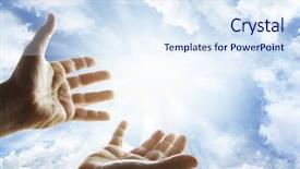  Presentation with spiritual - Colorful presentation theme enhanced with spiritual sunshine - hands reaching for the sky backdrop and a sky blue colored foreground