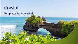  Presentation with bali indonesia touristic destination - Presentation theme consisting of spiritual wave - tanah lot temple bali indonesia background and a sky blue colored foreground