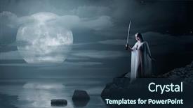  Presentation with sword - Presentation theme consisting of spiritual wave - young elven girl with sword background and a tawny brown colored foreground