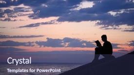  Presentation with spirituality - Presentation theme enhanced with spirituality education - silhouette guy sitting on breakwater background and a ocean colored foreground