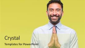 Presentation with praying hands - PPT layouts enhanced with spirituality job - adult hispanic business man background and a yellow colored foreground