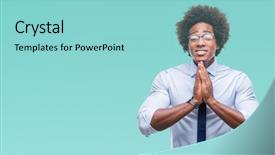  Presentation with praying hands - Theme enhanced with spirituality job - afro american business man wearing background and a  colored foreground