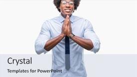  Presentation with praying hands - PPT layouts with spirituality job - afro american business man wearing background and a  colored foreground