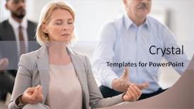  Presentation with aged - Slide set featuring spirituality job - aged blonde female in suit background and a lemonade colored foreground