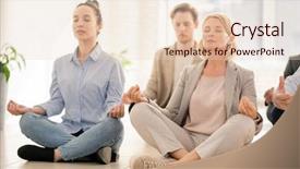  Presentation with men and women working in harmony - PPT theme with spirituality job - mature and young women background and a lemonade colored foreground