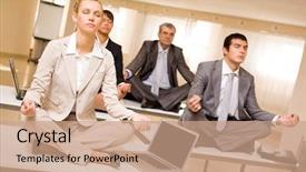  Presentation with mature students sitting at desks - Colorful theme enhanced with spirituality job - portrait of meditating partners sitting backdrop and a coral colored foreground