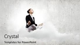  Presentation with cloud based shared services - Presentation theme consisting of spirituality job - young attractive lady sitting background and a light gray colored foreground
