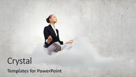  Presentation with cloud based shared services - Beautiful PPT theme featuring spirituality job - young attractive lady sitting backdrop and a light gray colored foreground