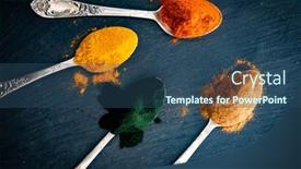  Presentation with superfoods - PPT theme with spirulina-ginger-turmeric-powder background and a ocean colored foreground