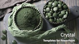  Presentation with spirulina - Slide deck with spirulina tablets and powder background and a dark gray colored foreground