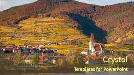  Presentation with danube - PPT theme with spitz on danube in the romantic sunset austria background and a tawny brown colored foreground