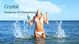  Presentation with splashing - Slide set with splash sea - beautiful bikini model splashing water background and a cool aqua colored foreground