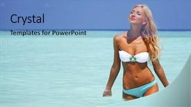  Presentation with water ocean - Slide set with splash sea - woman playing in ocean water background and a teal colored foreground