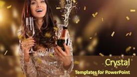  Presentation with goblet - Slides featuring splashing bottle of wine celebration background and a tawny brown colored foreground