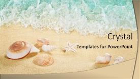  Presentation with sea shells - Beautiful PPT theme featuring splashing waves on the seashore backdrop and a lemonade colored foreground