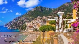  Presentation with coast - Presentation design featuring splendid-amalfi-coast-beautiful-positano background and a gold colored foreground