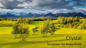  Presentation with golf course - PPT theme with splendid iceland landscape with golf background and a gold colored foreground