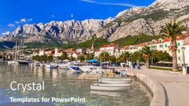  Presentation with dalmatia - Colorful slide set enhanced with splendid makarska riviera - popular tourist destination in dalmatia croatia backdrop and a coral colored foreground