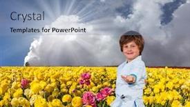  Presentation with rural tourism concept - Colorful presentation theme enhanced with splendor-of-flowering-pink backdrop and a seafoam green colored foreground