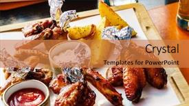  Presentation with bbq - Slide deck with splice - bbq buffalo wings with beer background and a gold colored foreground