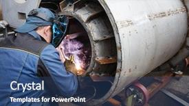  Presentation with factory - PPT layouts featuring splice - welders working at the factory background and a ocean colored foreground