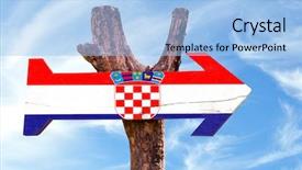  Presentation with wooden cross against the sky - Colorful PPT theme enhanced with split arrows - croatia wooden sign with sky backdrop and a light blue colored foreground