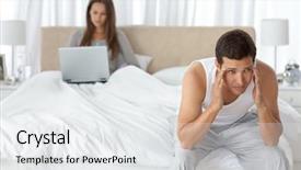  Presentation with headache - Presentation theme with split coupling - man having a headache background and a white colored foreground