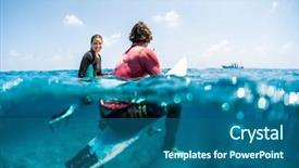  Presentation with tropical wedding anniversary - Presentation theme having split coupling - young surfers sit on their background and a ocean colored foreground