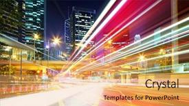  Presentation with city night - Slides enhanced with road split - fast moving car light background and a yellow colored foreground