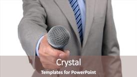  Presentation with journalist - Presentation theme having spokesperson - businessman journalist or reporter holding background and a violet colored foreground