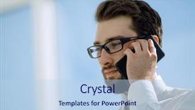  Presentation with talking on phone - Presentation theme having spokesperson - close up businessman talking background and a  colored foreground