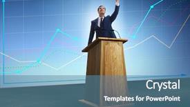  Presentation with egyptian man in make up - Colorful slide deck enhanced with spokesperson - man businessman making speech backdrop and a teal colored foreground