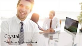  Presentation with success successful courageous successful - Presentation theme featuring spokesperson - successful businessman on background background and a soft green colored foreground