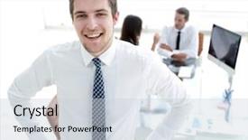  Presentation with successful - PPT layouts consisting of spokesperson - successful businessman on background background and a lemonade colored foreground