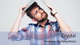  Presentation with white house roof - Cool new presentation theme with spokesperson - young man holding laptop backdrop and a  colored foreground