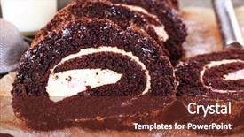  Presentation with parchment - Cool new PPT theme with delicious chocolate roll on parchment closeup backdrop and a tawny brown colored foreground