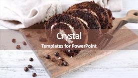  Presentation with cutting board - Audience pleasing PPT theme consisting of delicious chocolate roll on wooden backdrop and a tawny brown colored foreground