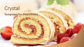  Presentation with swiss roll - Presentation theme having sitting blonde girl using a laptop computer from which coming out many images and listening to the music with a pair of headphones background and a gray colored foreground