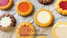  Presentation with fruit jam - Colorful presentation design enhanced with sponge-cookies-with-fruit-jam backdrop and a yellow colored foreground