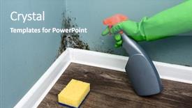  Presentation with spray - Beautiful theme featuring sponge near black mould backdrop and a light blue colored foreground