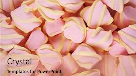  Presentation with jelly - Presentation theme with spongecake - colourful jelly fruit candies closeup background and a coral colored foreground