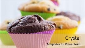  Presentation with molds - Slide set having spongecake - muffins - homemade cupcakes background and a yellow colored foreground