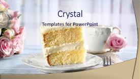  Presentation with slice of decorated cake - PPT layouts consisting of spongecake - slice of delicious vanilla cake background and a sky blue colored foreground