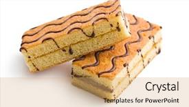  Presentation with dessert - Beautiful presentation design featuring spongecake - sweet dessert on white background backdrop and a coral colored foreground