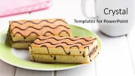  Presentation with gourmet sweet dessert bakery food - Colorful presentation enhanced with spongecake - sweet dessert on white wooden backdrop and a  colored foreground