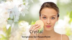  Presentation with skincare - Presentation featuring sponges - beauty people toiletry and skincare background and a coral colored foreground