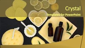  Presentation with beauty products - Cool new presentation theme with sponges and flannel on slate backdrop and a tawny brown colored foreground