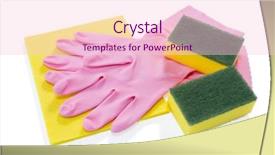  Presentation with wipe - PPT theme consisting of sponges with gloves and wipe pad against white background background and a lemonade colored foreground