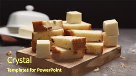  Presentation with slice of decorated cake - Slide deck with spongy - cutting board with delicious sliced background and a tawny brown colored foreground