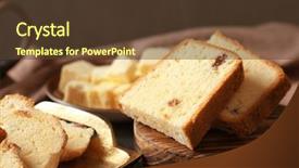  Presentation with slice of decorated cake - Slides with spongy - delicious sliced butter cake background and a tawny brown colored foreground